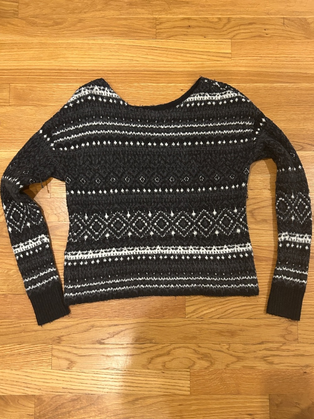 American Eagle Outfitters Black & White Fair Isle Crewneck Sweater